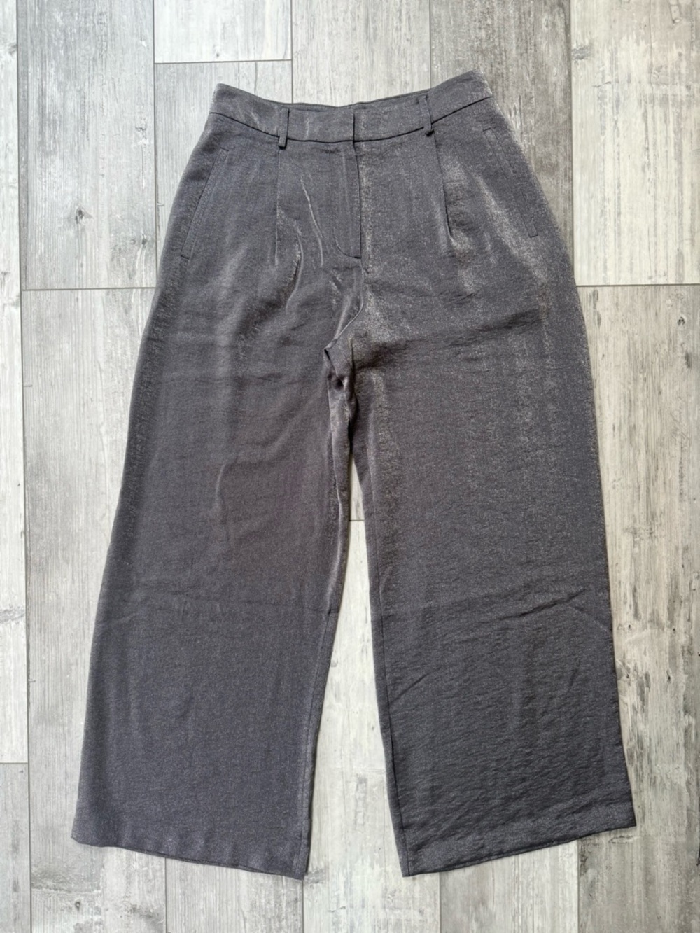 Maeve Anthropologie Petite Trousers 6P Shimmer Wide Leg Dark Gray NWT